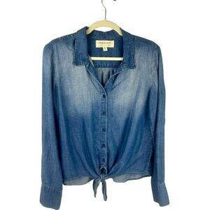Cloth & Stone Chambray Denim Shirt Women Small Blue Front Tie Tencel Long Sleeve